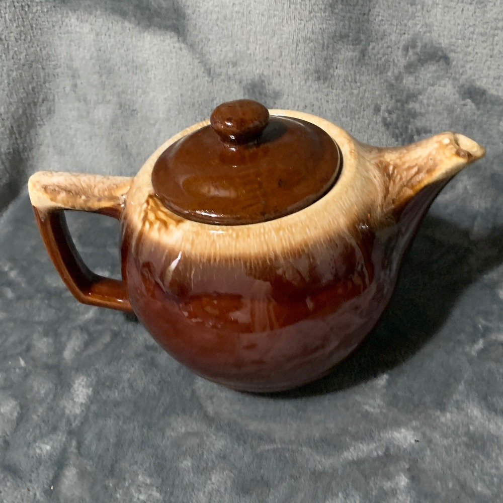 McCoy Vintage Teapot MCM Brown Cream Drip Glaze Ceramic Cottagecore RusticEUC - Picture 5 of 16